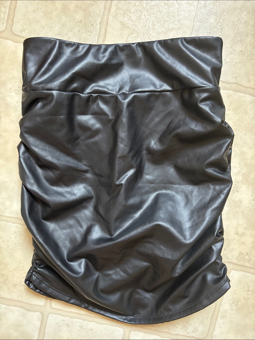 Halara Faux Leather Ruched Mini Skirt Skort - Tummy Control - Black Small - Picture 3 of 8